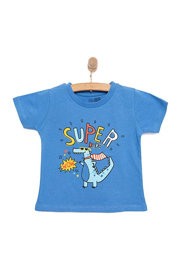 Детская футболка для мальчиков с принтом Super Dinosaur Ebebek Hello Baby, Blue — фото 3
