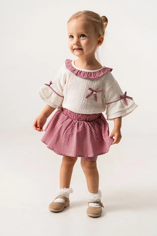 Детский комплект для девочек из муслина с колокольчиковым рукавом Glam Jnf Kids, Red