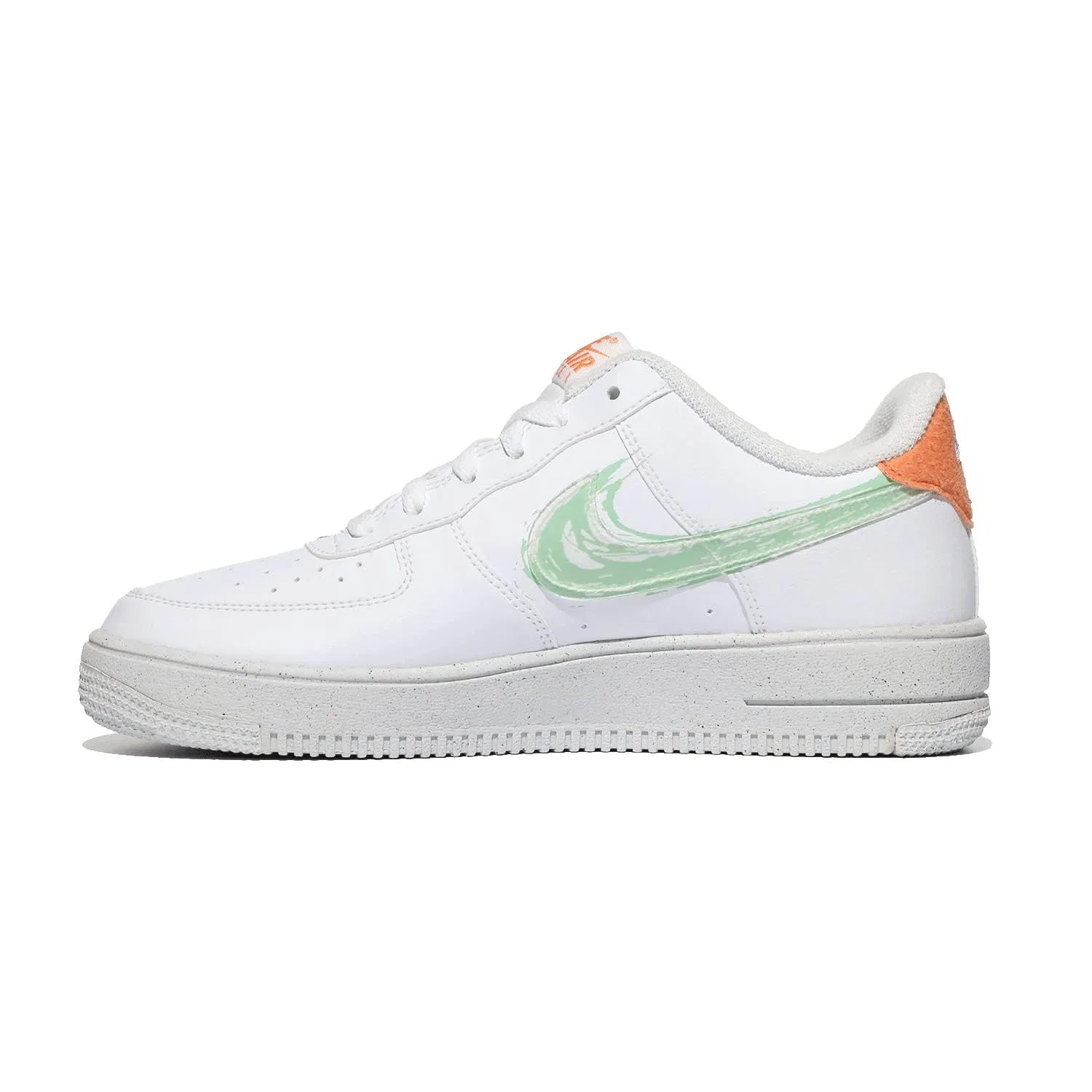 Детские кроссовки Nike Air Force 1 (GS) Crater, White Enamel Green Orange Trance Sail — фото 2