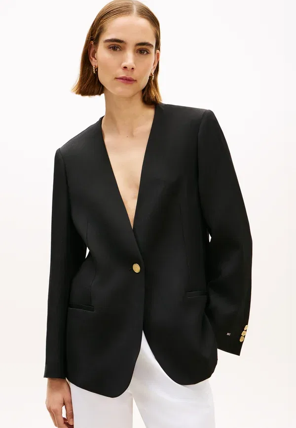 Блейзер из льняной смеси Gold-tone button relaxed linen blend blazer Tommy Hilfiger, черный
