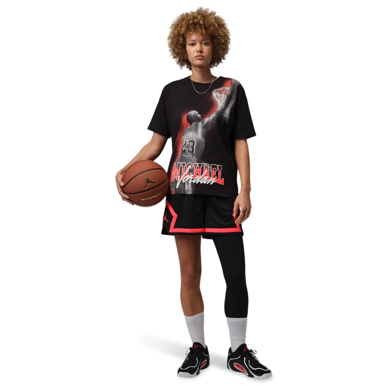 Футболка женская Jordan SPT DF SS GFX TEE HTG, цвет Black/Infrared — фото 4