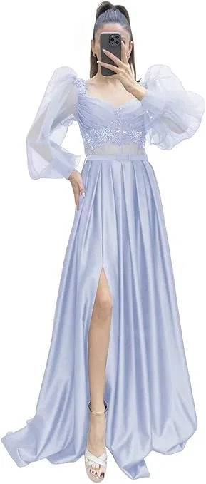 Женское атласное платье с разрезом Formal, Lavender