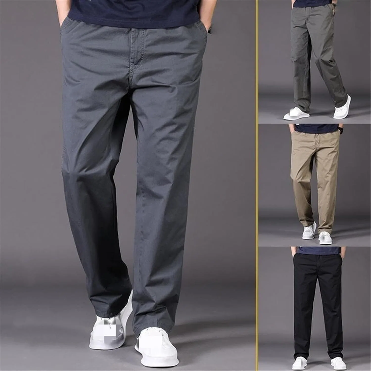 Мужские брюки с эластичным поясом, Flex Fit Zipper-Pocket Durable, хаки — фото 2