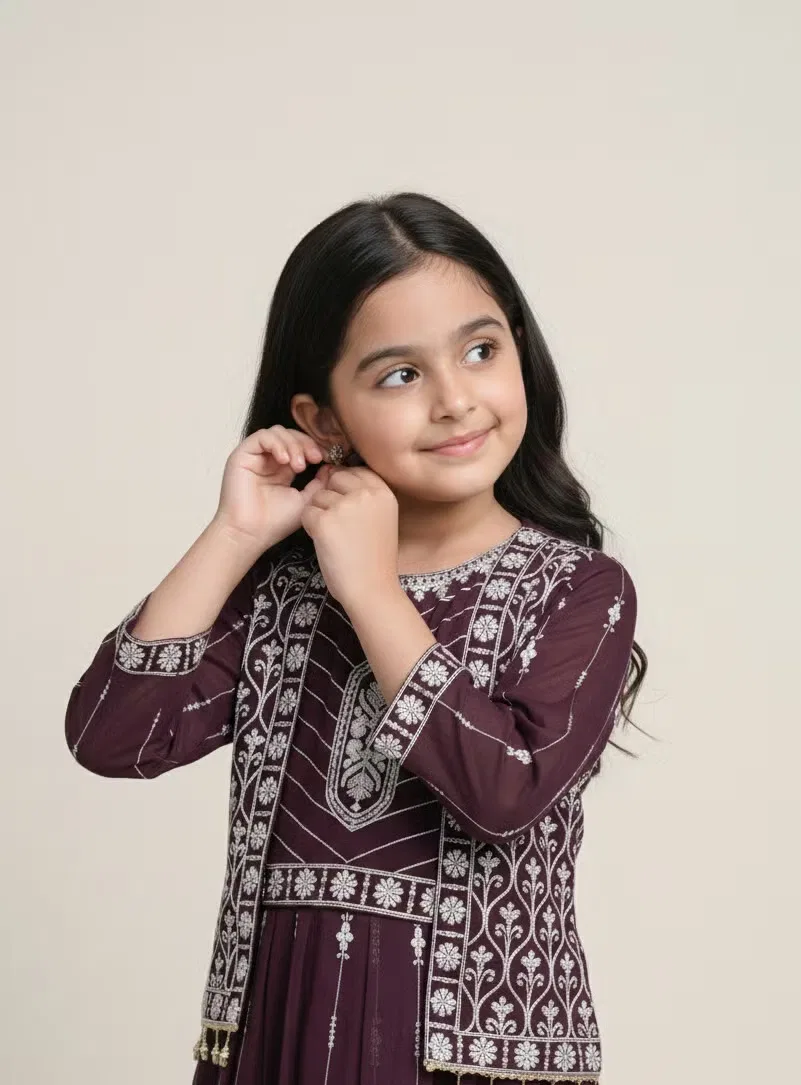 Комплект платьев с жилетом макси с вышивкой Anarkali Lucky Kids, фиолетовый — фото 2
