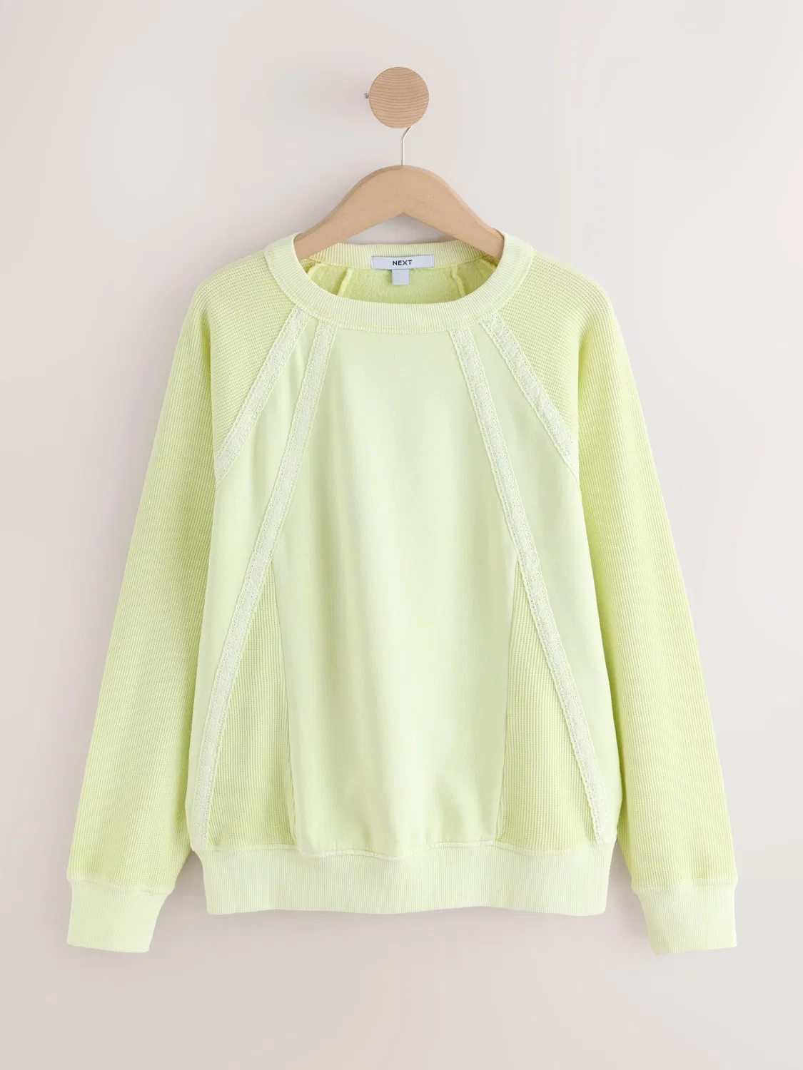 Свитшот с кружевной отделкой, вафельный рукав, Lime Green Next