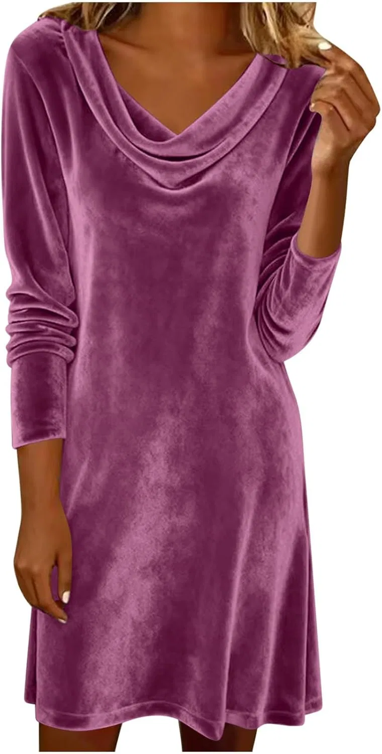 Женское платье с запахом из велюра Cowl Neck Velvet, Purple