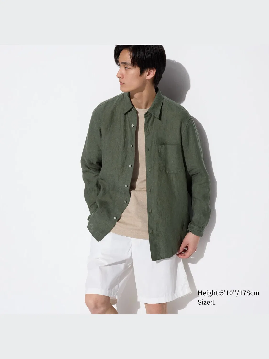 Рубашка Uniqlo, из высококачественного льна, оливковый