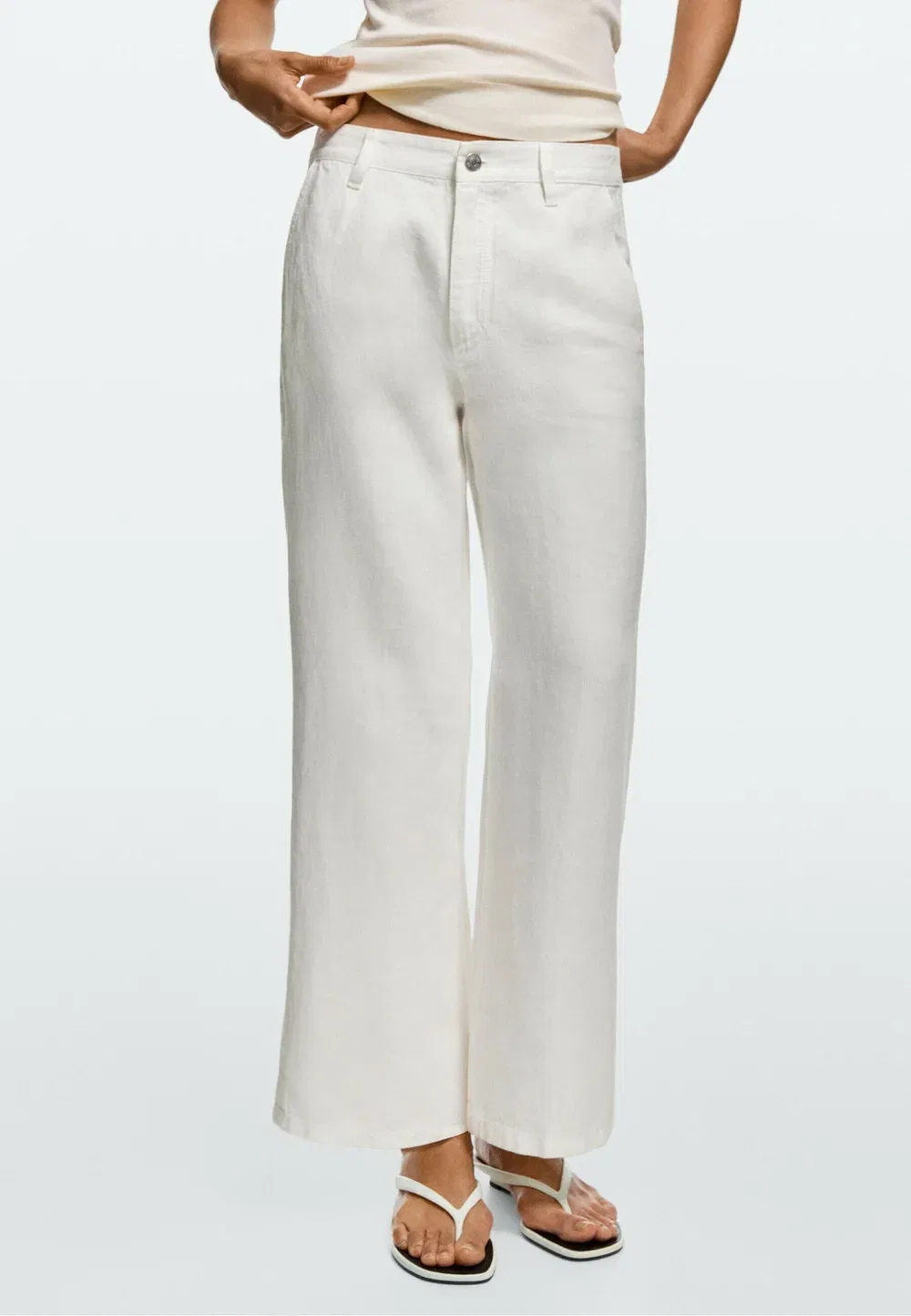 Укороченные брюки-клеш из 100% льна Massimo Dutti, White