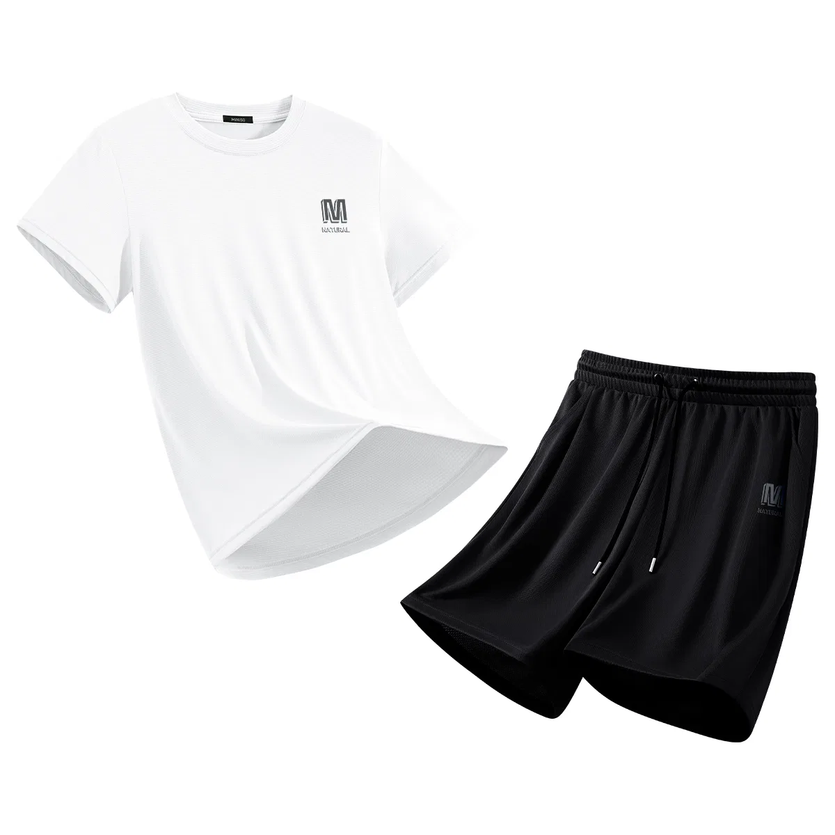 Комплект спортивной одежды Детский с принтом MINISO, Glacier Blue Natural Gray Chest Logo+Black Natural Gray Pants Logo — фото 3