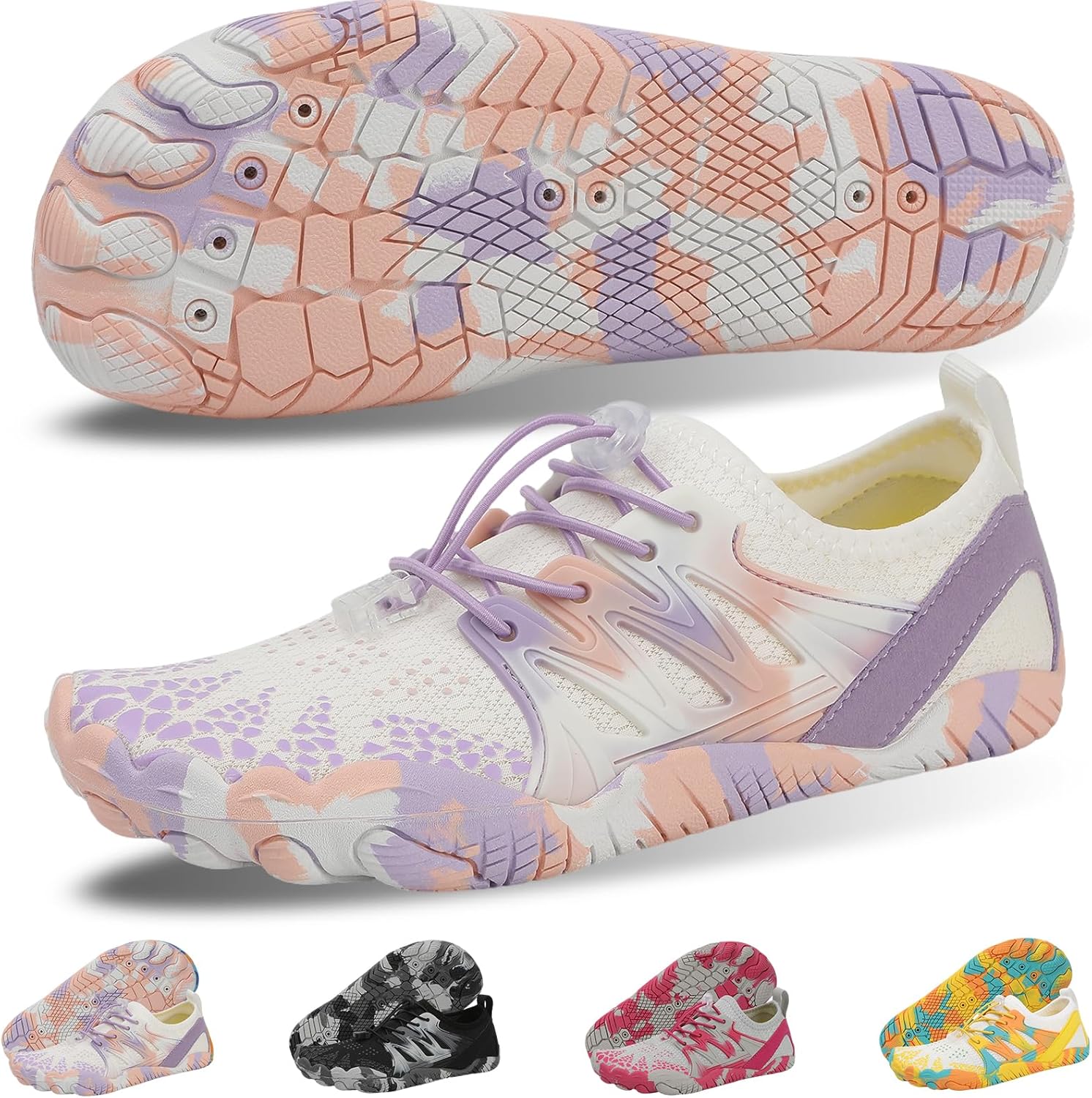 

Кроссовки для походов для женщин и мужчин - легкие водонепроницаемые кроссовки с быстрым высыханием и нескользящей подошвой для пеших прогулок, водных видов спорта и пляжного отдыха с широкой носочной частью Ieirye, E-pink-purple