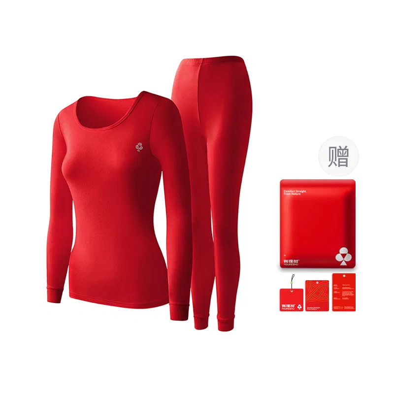 Детский комплект термобелья Unisex Box с красной сумкой, Red Women's Crew Neck, YOUKESHU