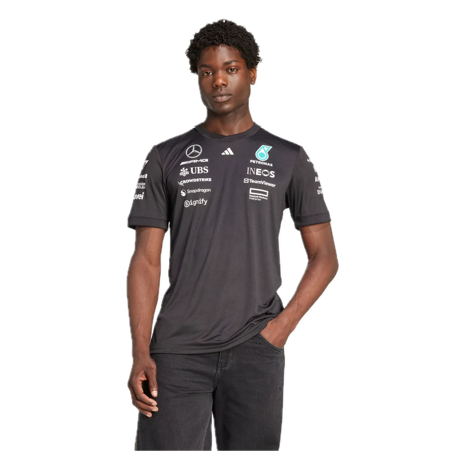 Мужская футболка Mercedes-AMG Petronas Formula One Team Driver Trikot Adidas, черный — фото 2