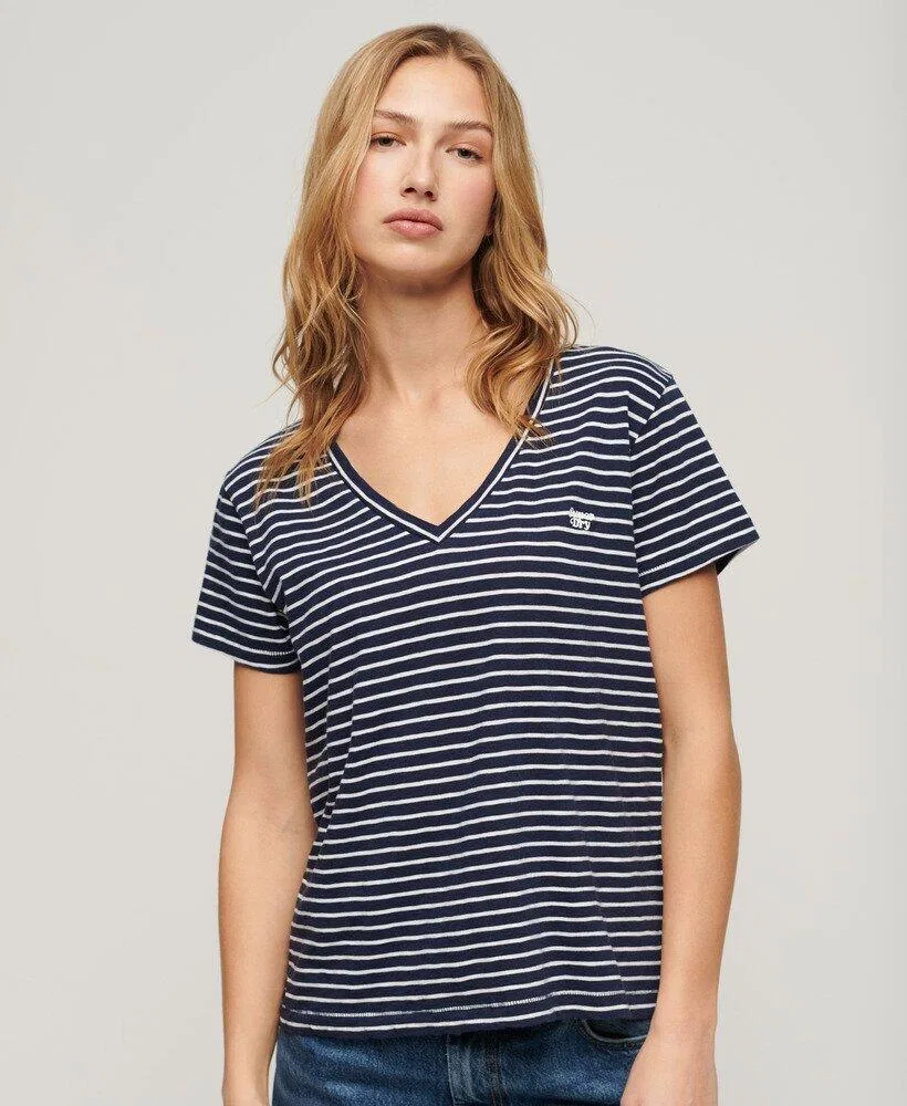 Женская хлопковая футболка Superdry Studios Slub Emb Vee Tee, Navyblau