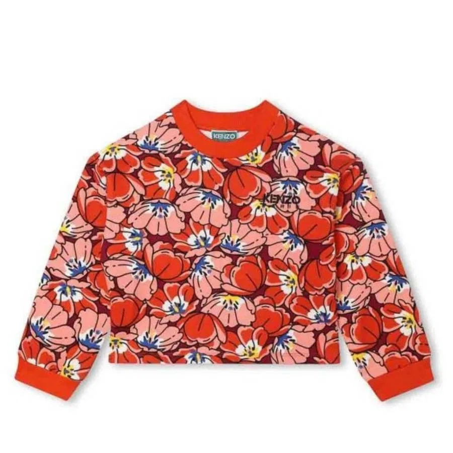 Детский свитшот с цветочным принтом Girls Floral Print Cotton Sweatshirt Kenzo, Red