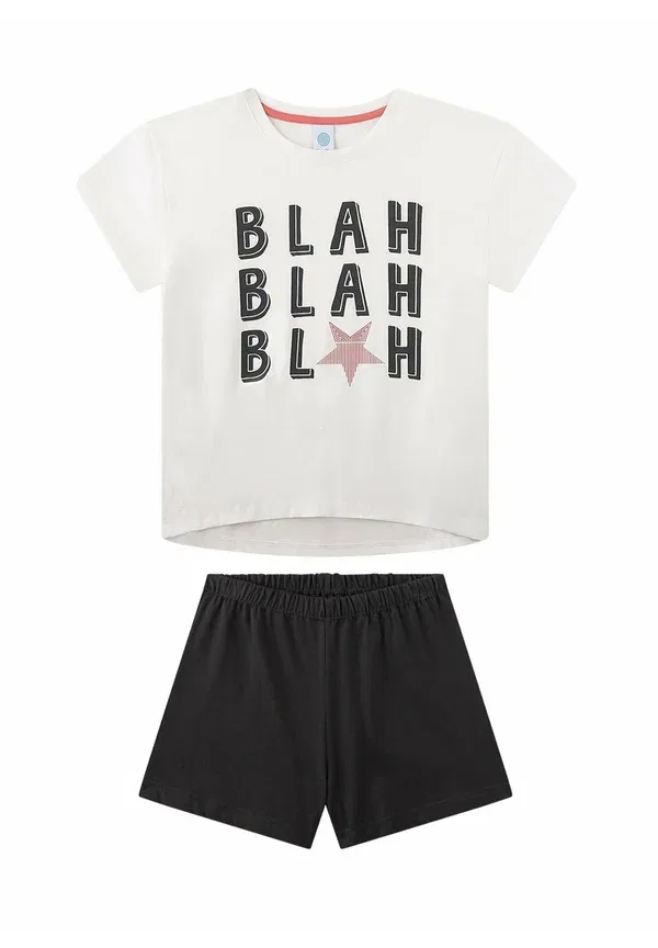 Комплект пижамы хлопковый Pyjama set Sanetta, beige, черный/бежевый