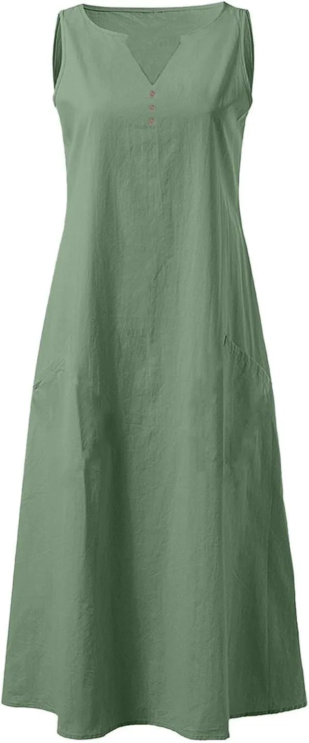 Женское льняное платье миди с V-образным вырезом, Mint Green — фото 4