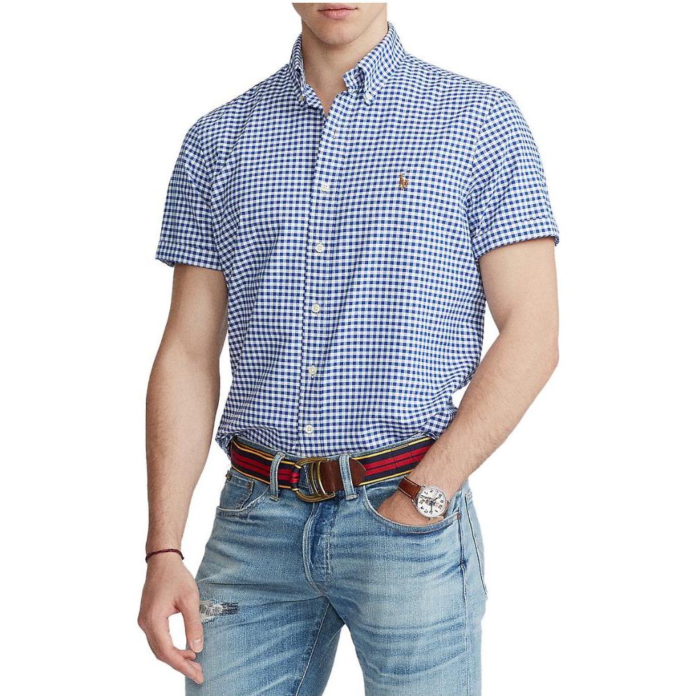 Винтажная рубашка из хлопка в клетку Polo Ralph Lauren, синяя — фото 4