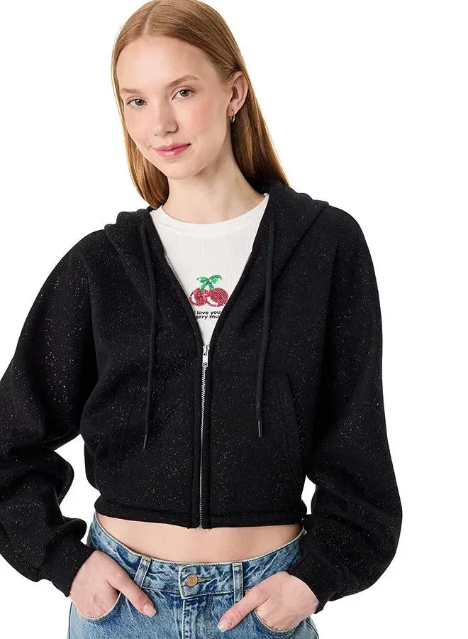 Куртка кроп с блестящей текстурой Koton, черный — фото 2