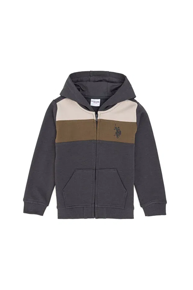 Детское худи на молнии для мальчиков с капюшоном U.S. Polo Assn., Anthracite