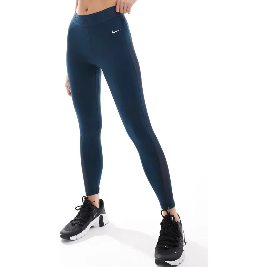 Женские леггинсы для тренировок с сетчатыми вставками Nike Pro Training Mid Rise 7/8 Mesh Panelled Leggings, Темно-синий — фото 3
