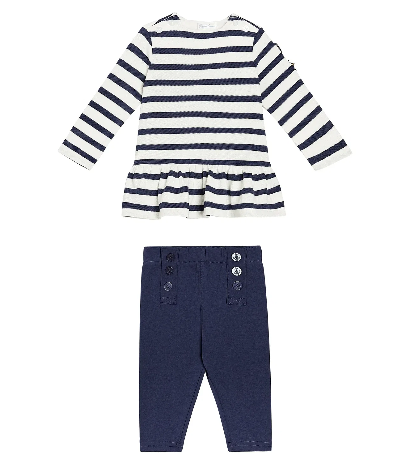 Комплект из полосатого хлопкового топа и леггинсов, Polo Ralph Lauren Kids, синий