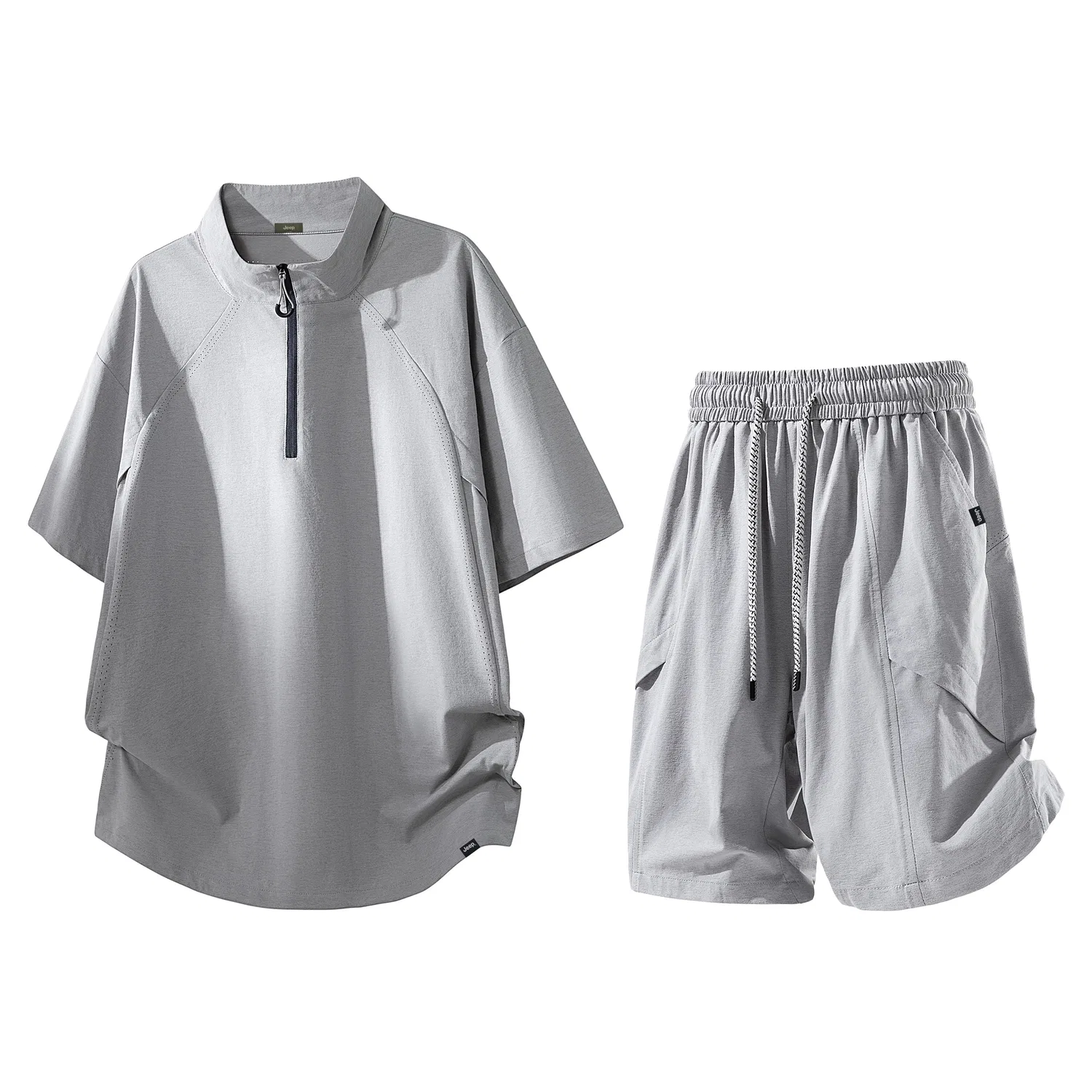 Детский комплект из футболки с полугольфом и шорт Jeep Retro Sportswear, Light Gray