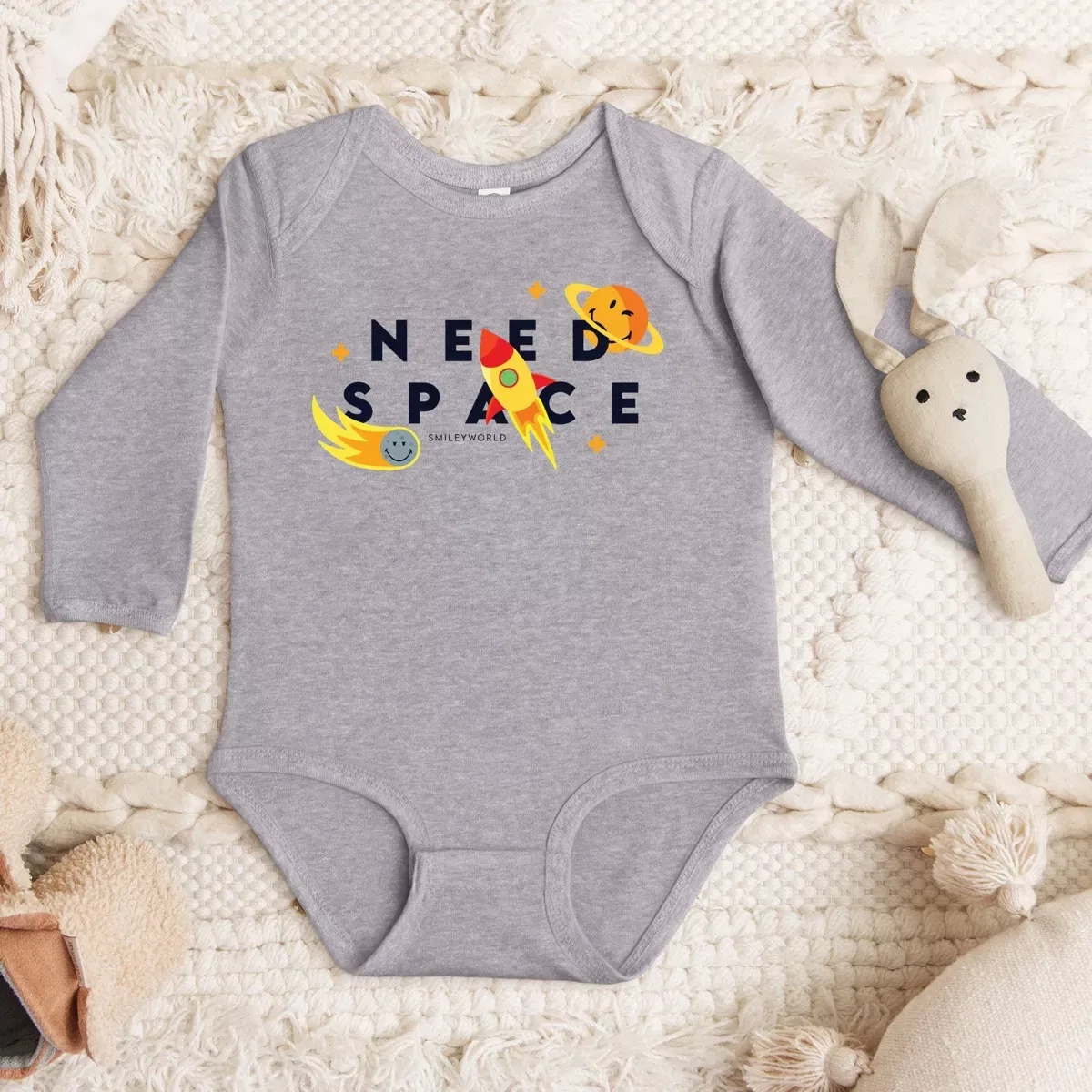 Детское боди для мальчиков с длинным рукавом SmileyWorld Need Space The Juniper Shop, Heather Grey — фото 3