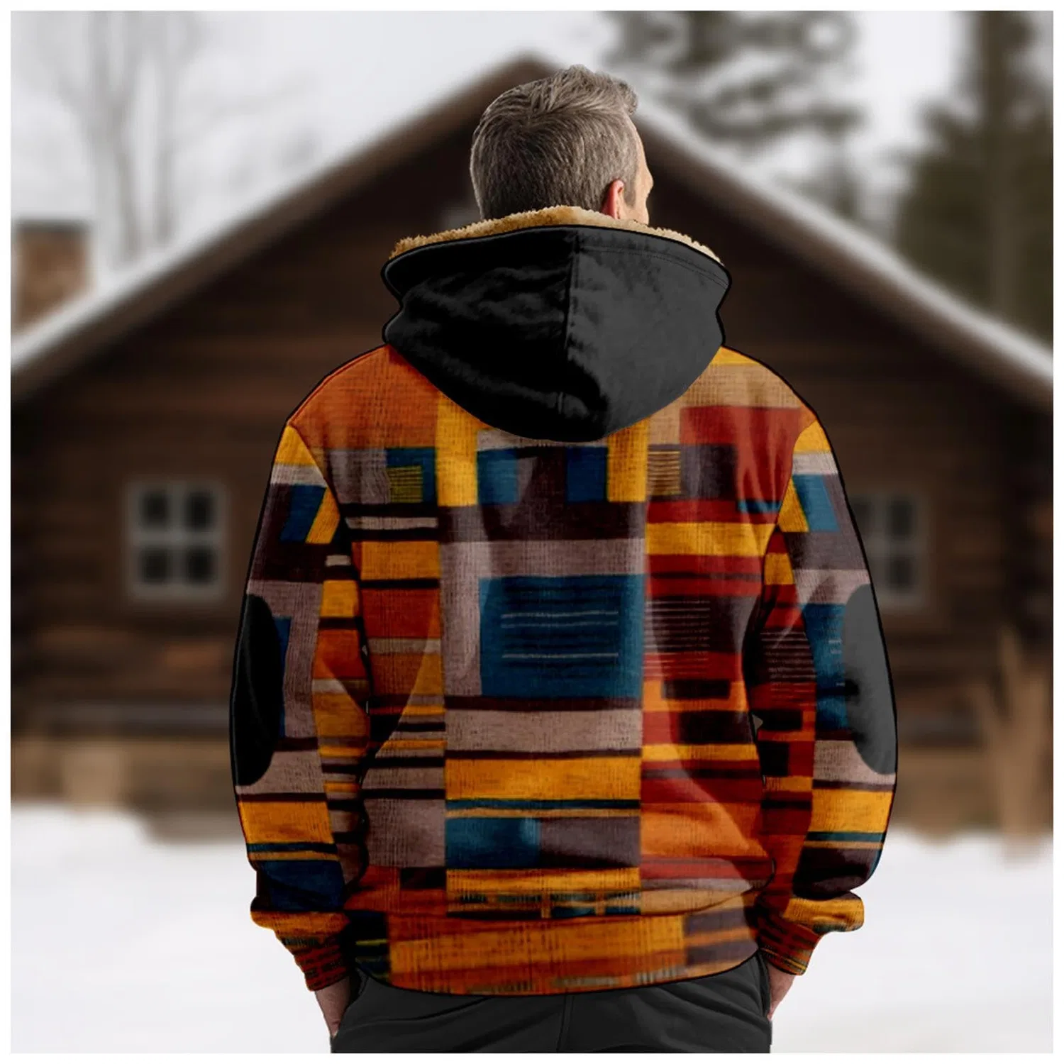 Мужская зимняя куртка-бомбер с капюшоном на молнии с утеплителем, Military Jacket, Orange — фото 2