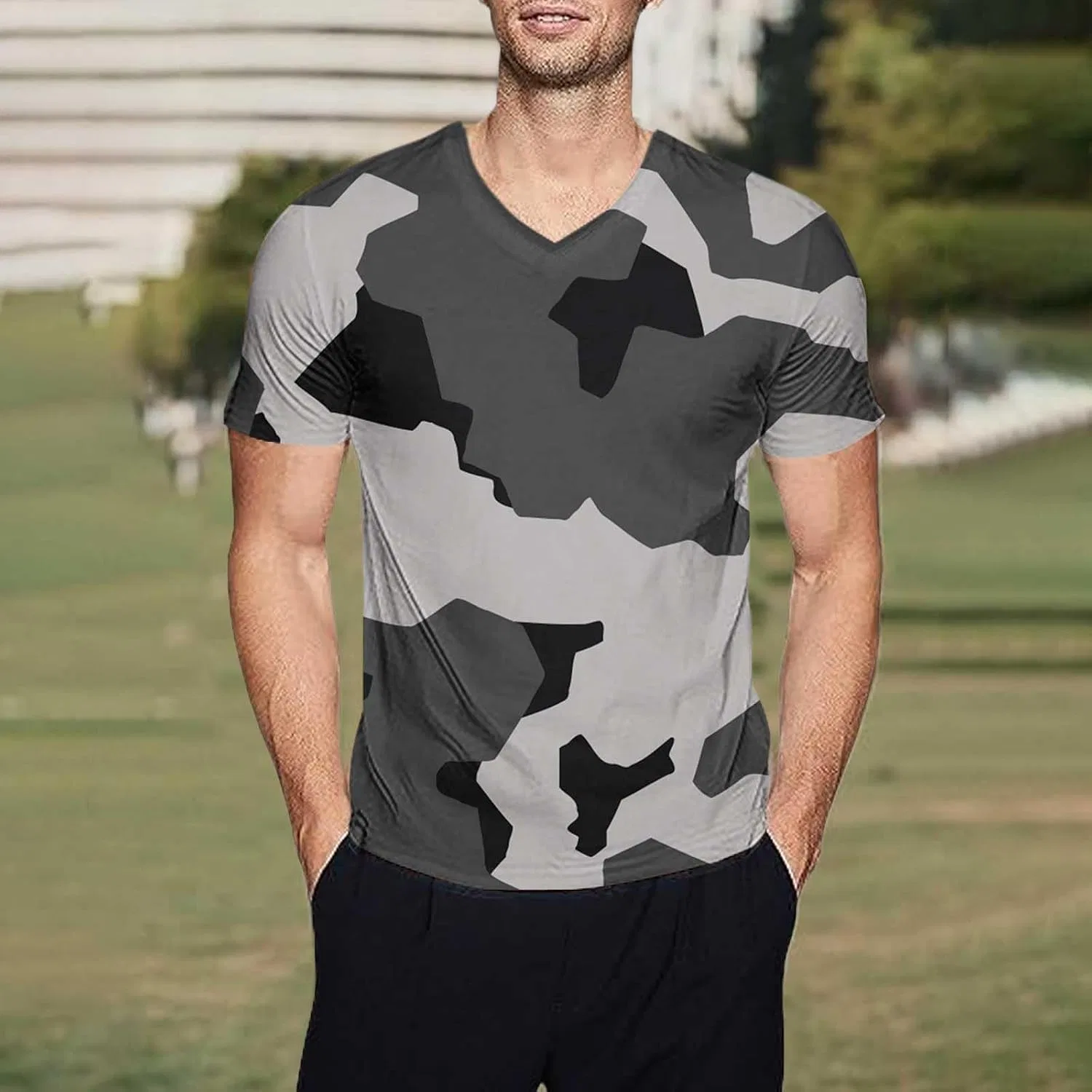 Мужская компрессионная футболка с камуфляжным принтом Miyaomn, Grey#17-camo Tshirt — фото 2