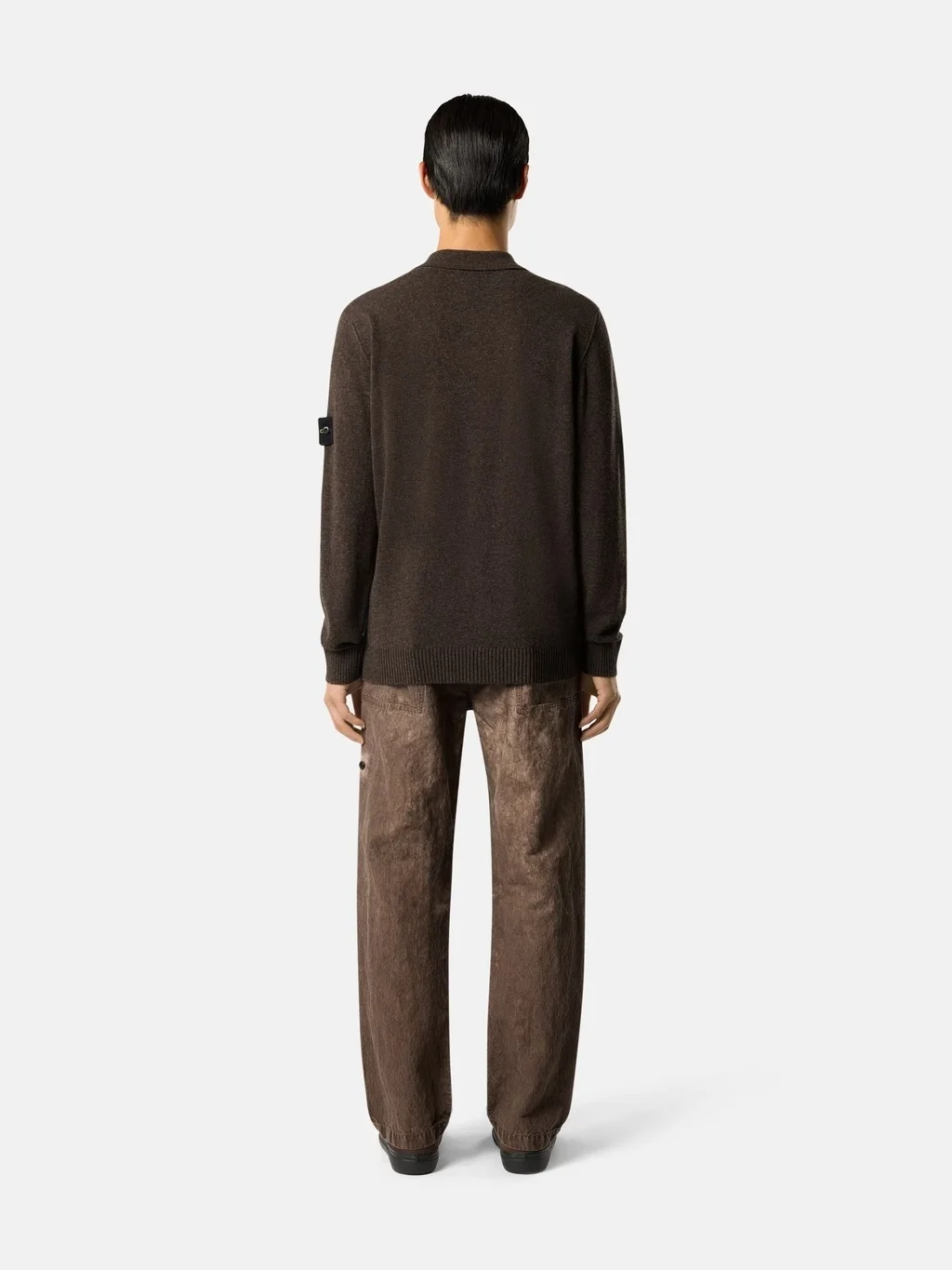 Мужской вязаный свитер с воротником поло Stone Island Loose Fit With Button Placket, свинцово-серый меланж — фото 4