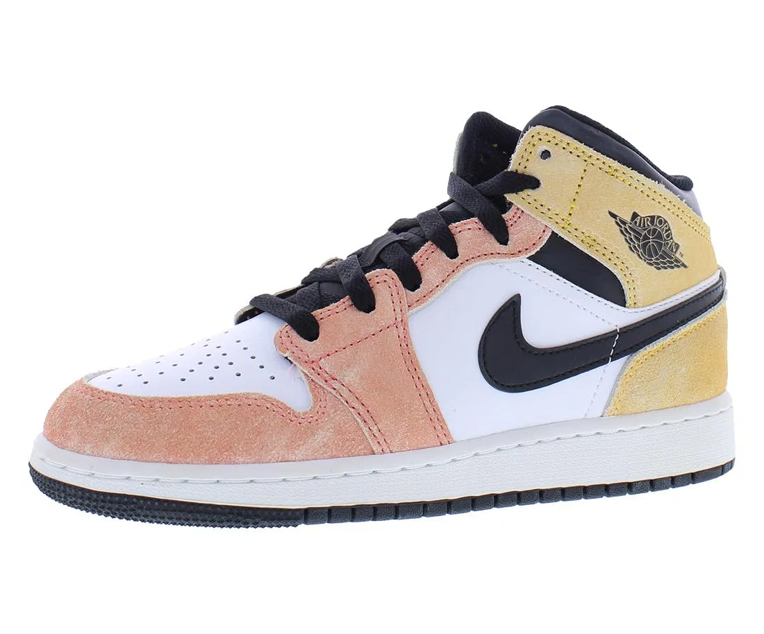 Детские кроссовки для мальчиков с принтом Air Jordan 1 Mid Se (Gs) NIKE, Magic Ember Sundial White Black