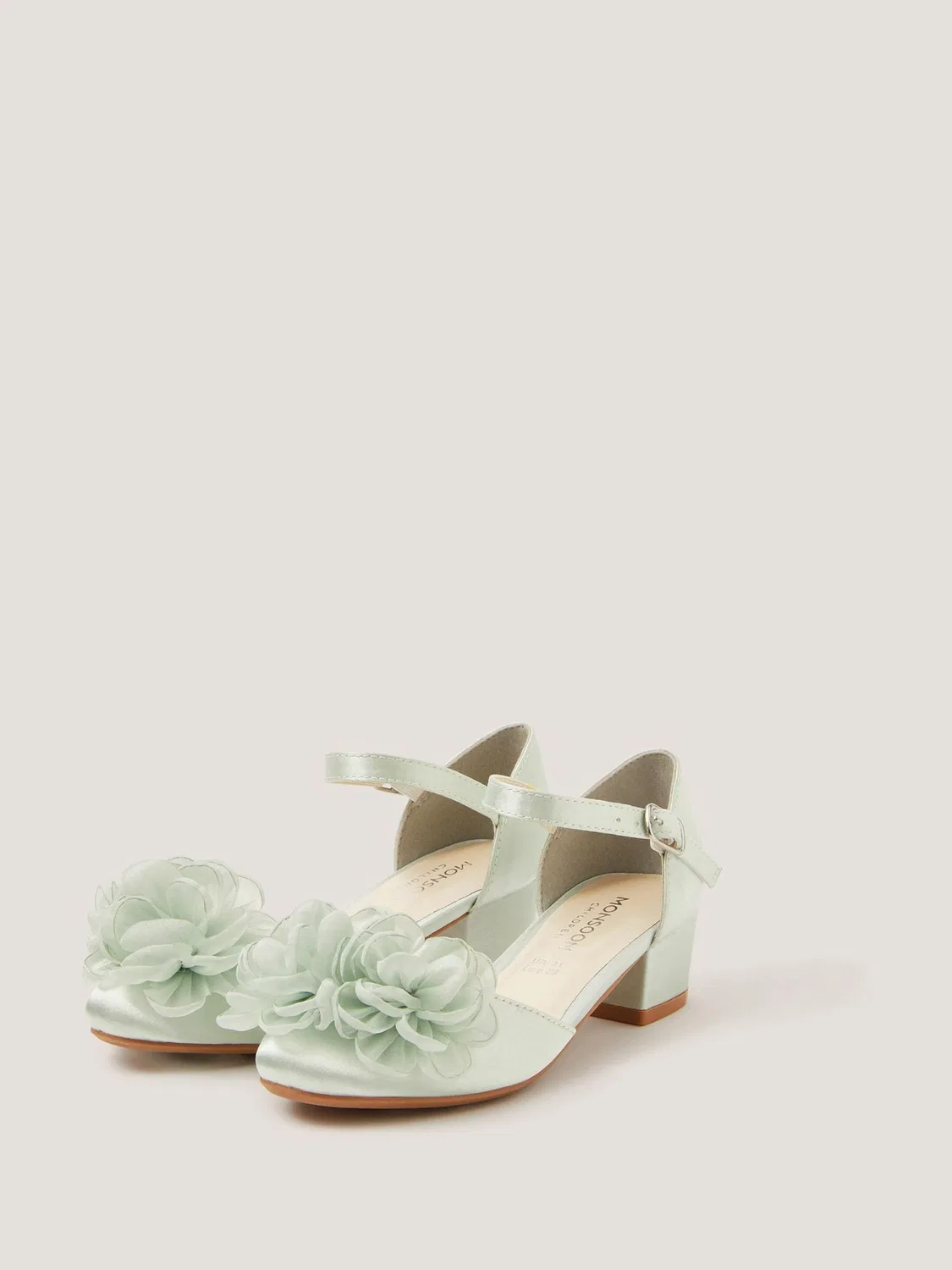 Туфли на каблуке с цветочным декором Monsoon Corsage Satin Heels, зеленые — фото 3