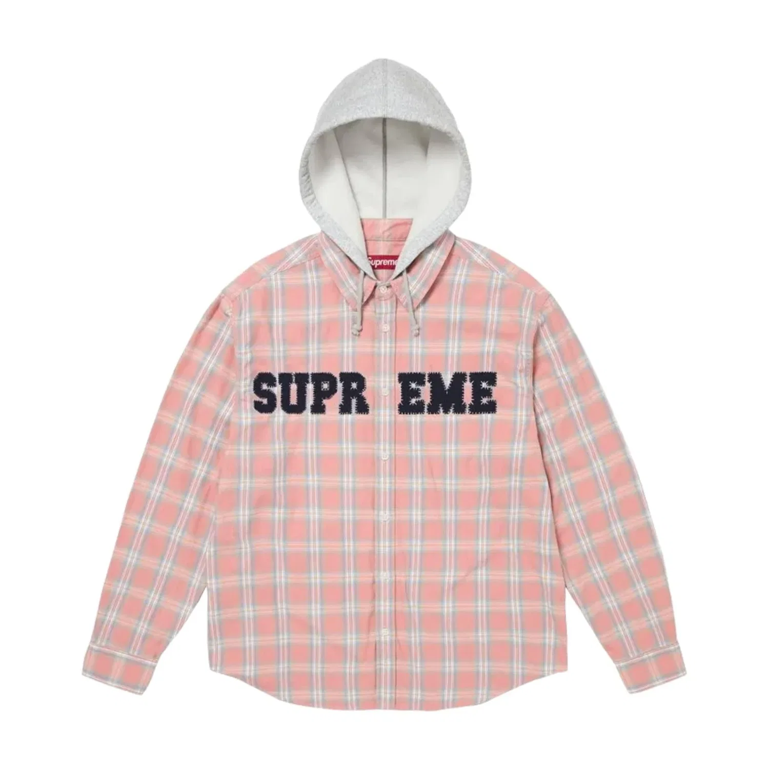 Мужское худи FW26 Applique Hooded Flannel Shirt 'Pink' Supreme, розовый — фото 2