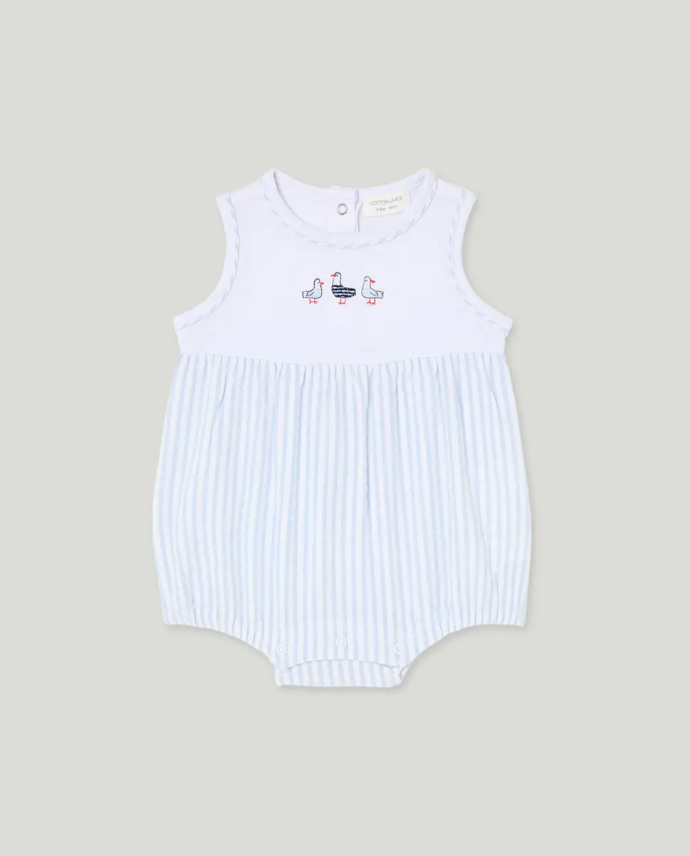 

Короткий комбинезон с принтом для мальчика Cotton Juice, синий