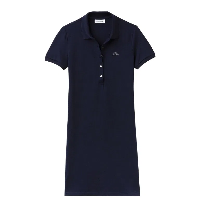 Женское платье с коротким рукавом поло, миди LACOSTE, Navy Blue