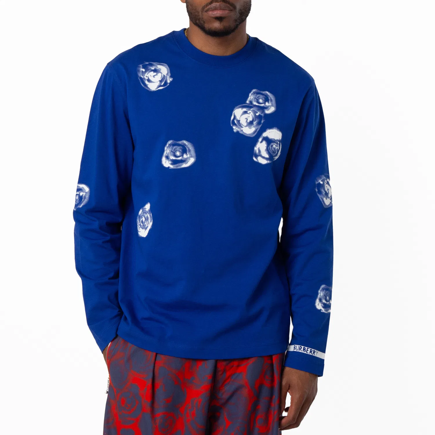 Футболка с длинным рукавом с принтом Rose Cotton Long-Sleeved T-Shirt Burberry, Knight