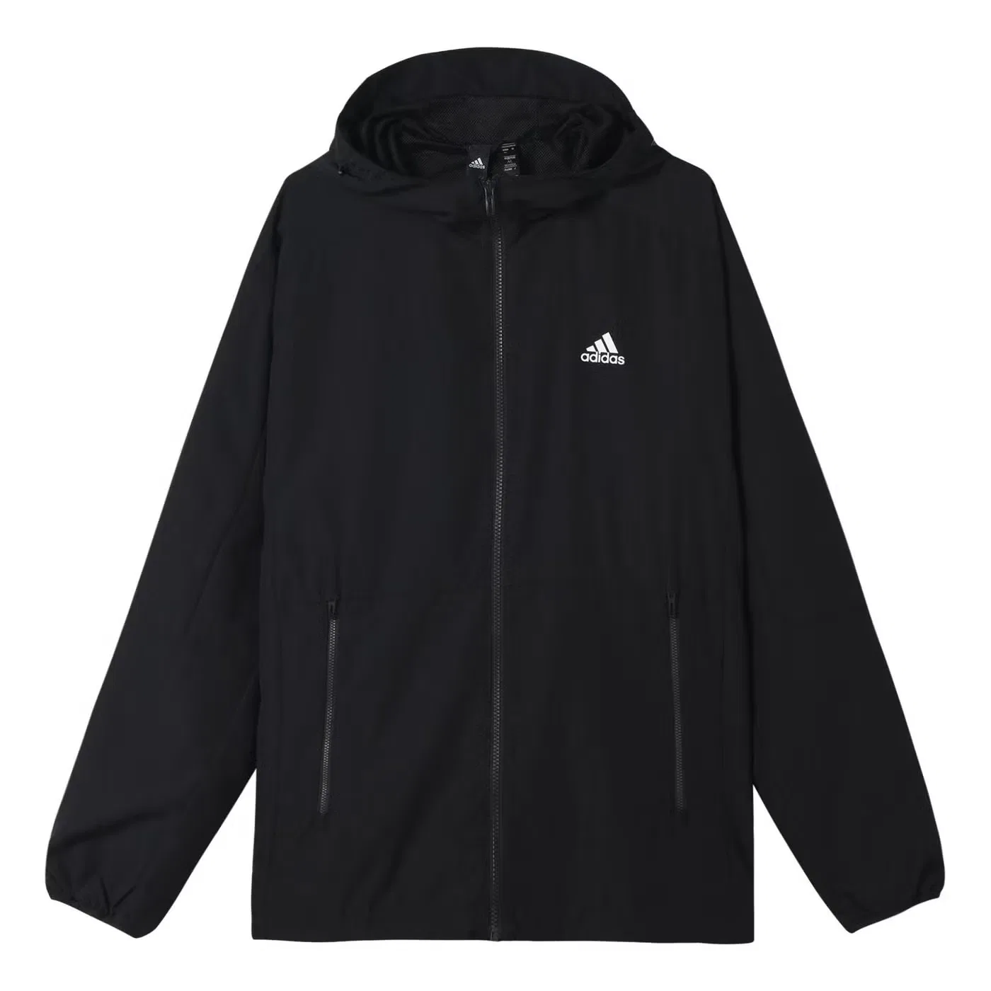 Куртка ветрозащитная с капюшоном и логотипом Adidas, черная