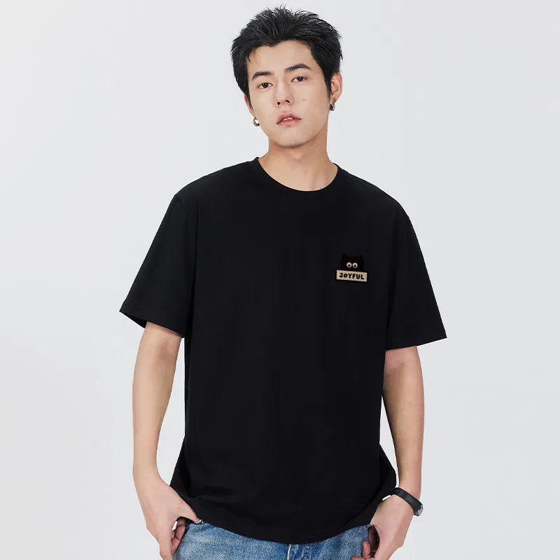 Детский комплект футболок Dazed Cat Chest Logo MINISO, Черный + Пальмово-Зеленый — фото 4