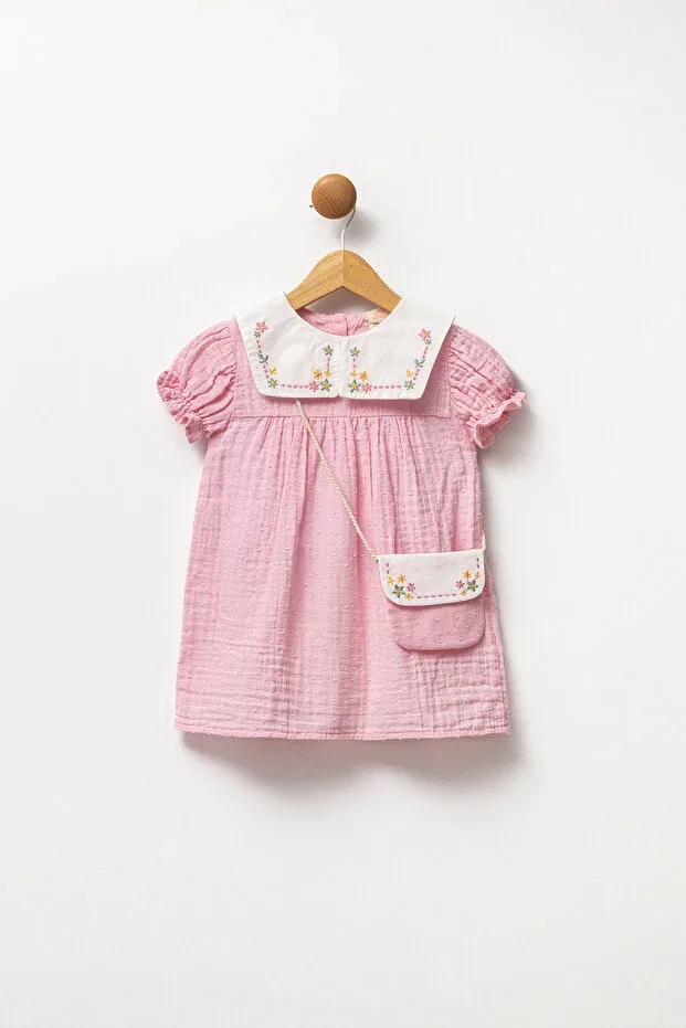 Детское платье для девочек хлопковое с вышивкой Minipodyum, Light Pink — фото 2