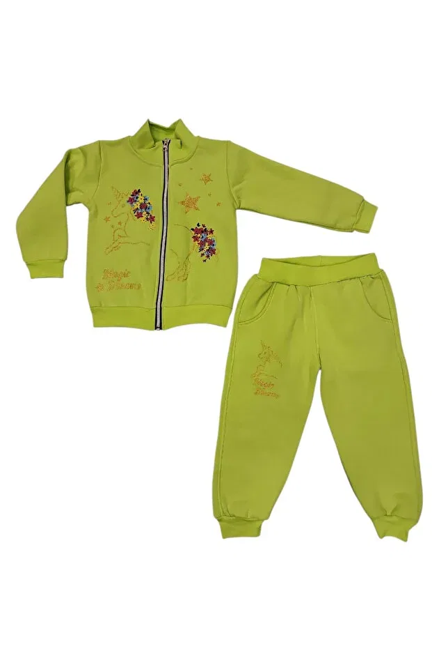 Детский комплект для девочек с принтом Unicorn Cardigan Set Ravza, Green