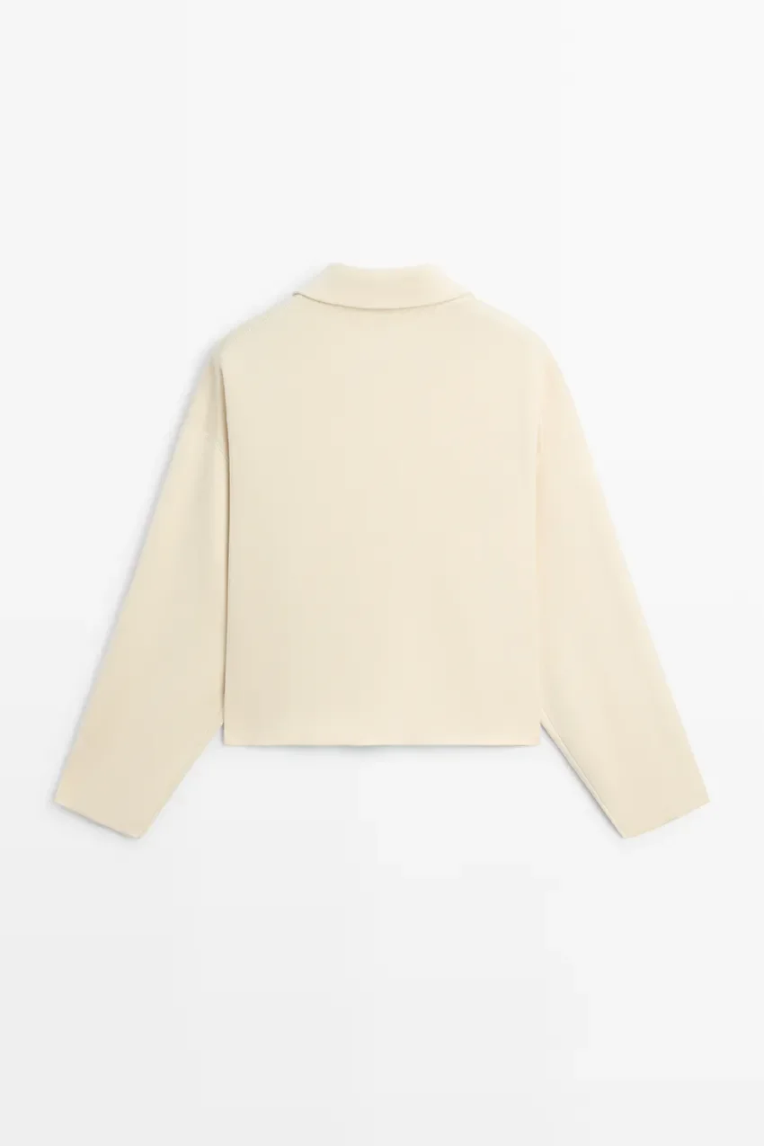 Кардиган Massimo Dutti Cotton Knit Zip-up, ванильный — фото 3