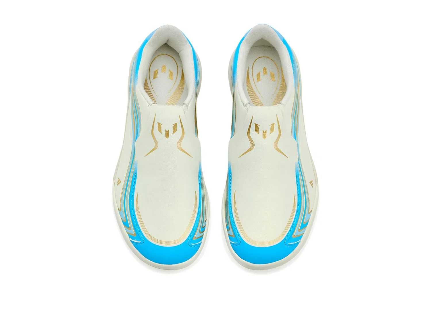 Бутсы F50 Messi League Laceless Indoor Football Key Item (для маленьких и больших детей) Adidas Kids, Ivory/Semi Blue Burst/Icey Blue — фото 3