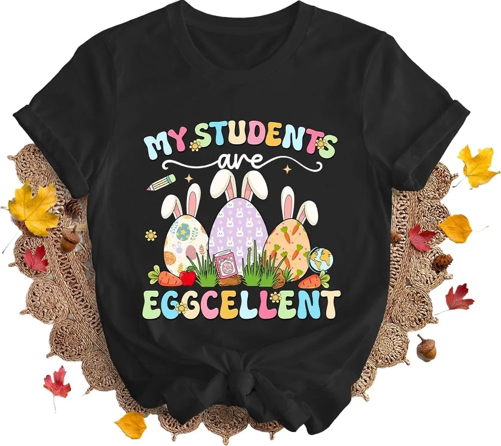 Мужская футболка с принтом Eggcellent Teacher, Black