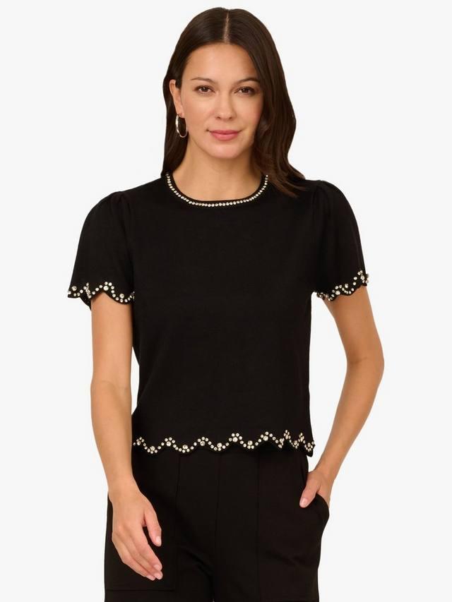 

Короткий свитер с рукавами три четверти и креповыми украшениями Adrianna Papell, Black