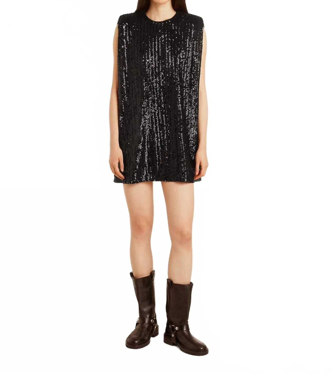 Женское платье-футболка без рукавов с пайетками Golden Goose, Black Sequin