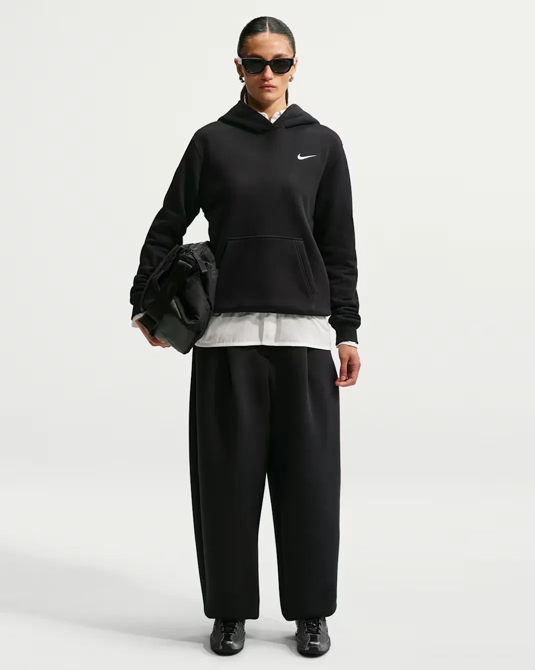 Женская толстовка с капюшоном Nike Studio Fleece Medium Weight, Total Black/Sail — фото 4