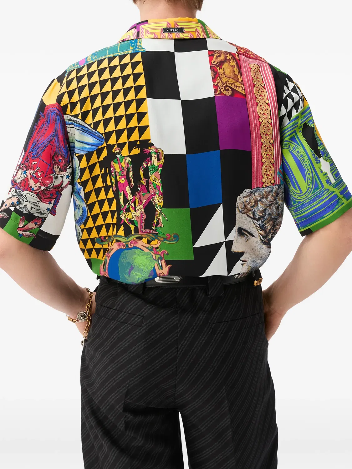 Шелковая рубашка Medusa Collage черная Versace, черный — фото 2