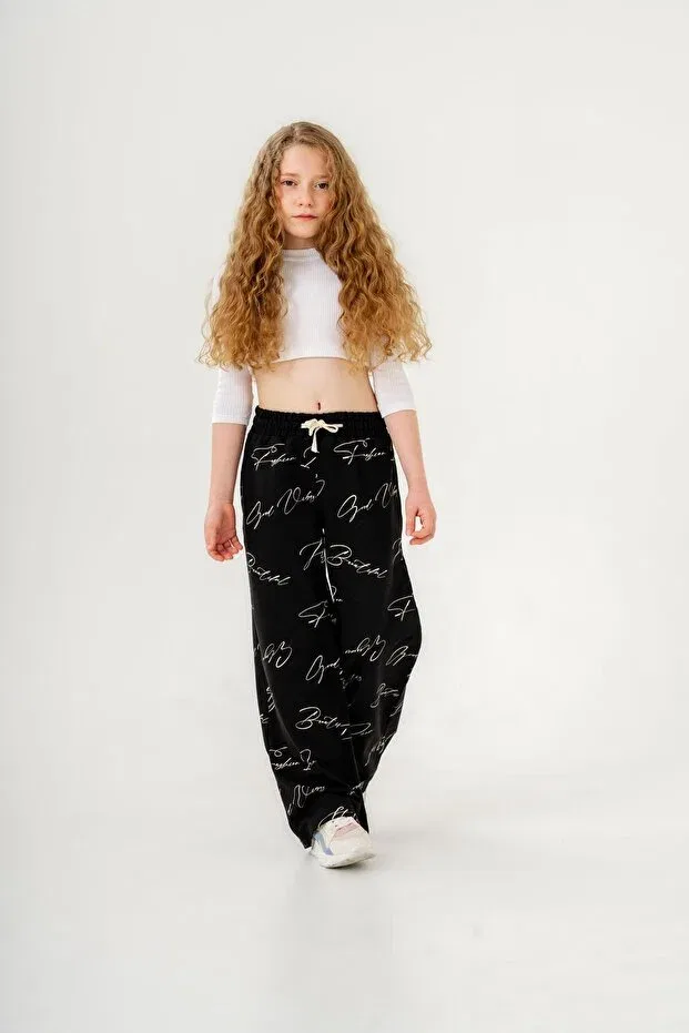 Детские спортивные штаны для девочек с принтом Mışıl Kids, Black