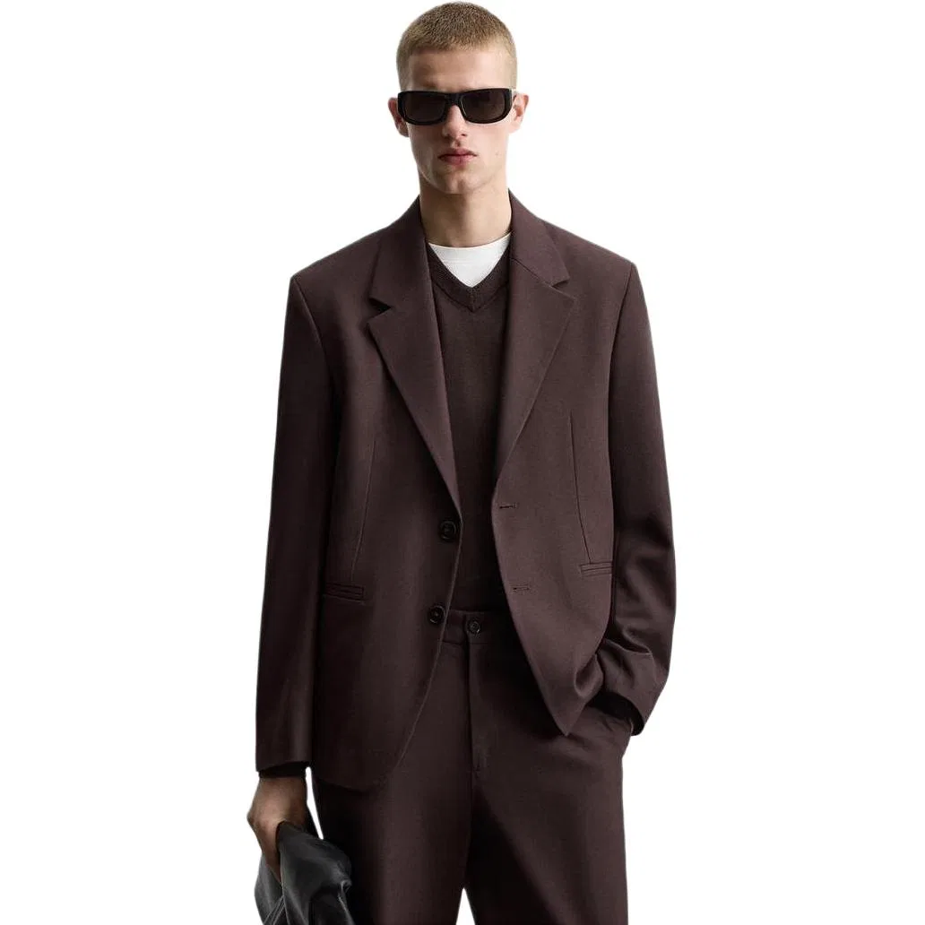 Мужской деловой костюм с воротником, бордовый, ZARA, Burgundy — фото 4