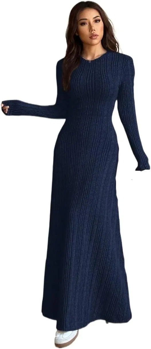 Женское платье A-силуэта с круглым вырезом Casual, Navy Blue — фото 3